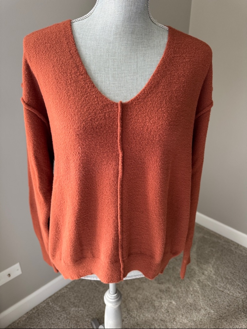 Dex Women's V-Neck Sweater in Rust Orange